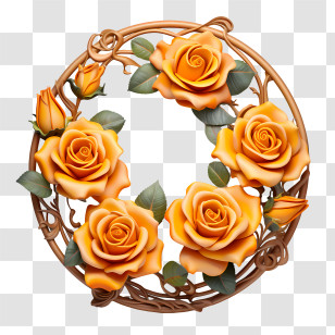 Rose Wreath - Golden Rose Wreath With Leaf Details Transparent PNG