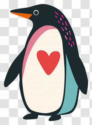 Cartoon Penguin - Cute Doodle Penguin With Heart Transparent PNG