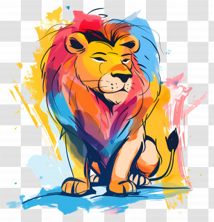 Cartoon Lion - Artistic And Colorful Lion Illustration Transparent PNG