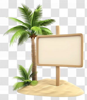 Summer Frame - Palm Tree And Sign On Sandy Beach Transparent PNG
