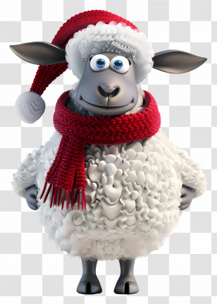 Sheep - Christmas Sheep In Festive Scarf And Santa Hat Transparent PNG