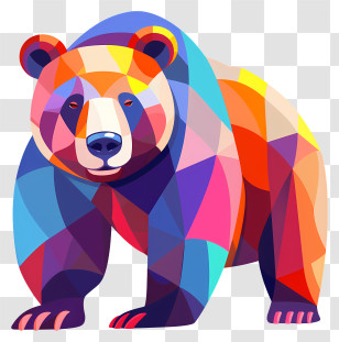 Bear - Vivid Colorful Bear Illustration With Abstract Geometric Style Transparent PNG