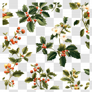 Christmas Background - Holly And Berries Pattern Transparent PNG