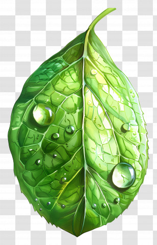 Waterdrop - Green Leaf Illustration With Water Droplets Transparent PNG