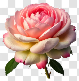 Pink Rose - Realistic Pink Rose With Green Leaves Transparent PNG