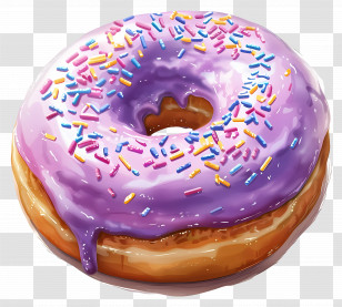 Donut - Purple Glazed Donut With Sprinkles Illustration Transparent PNG