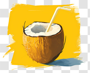 Coconut Drink - Fresh Coconut Drink On A Yellow Background Transparent PNG