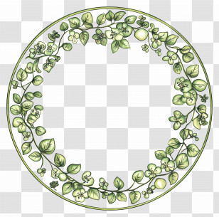 Green Circle Frame - Floral Wreath In Doodle Style Transparent PNG