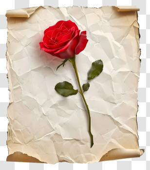Rose And Paper Icon - Red Rose On Wrinkled Antique Paper Transparent PNG