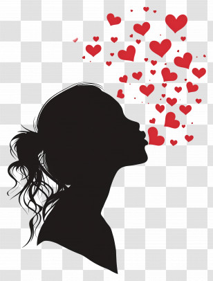 Blowing Kiss - Silhouette Of Woman Blowing Red Hearts Transparent PNG