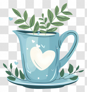 Milk Jug - Cute Blue Pitcher With Plants And Heart Design Transparent PNG