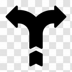 Two Direction Arrow - Black Split Arrow Direction Symbol Transparent PNG