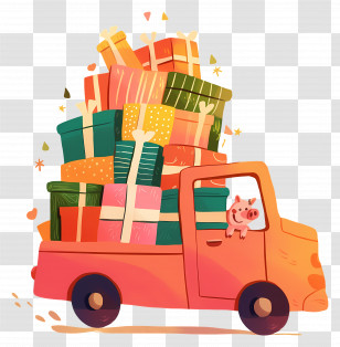 Car Full Of Gifts - Orange Truck Loaded With Colorful Gift Boxes Transparent PNG