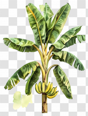 Banana Tree - Illustrated Banana Tree With Fruits Transparent PNG