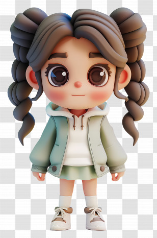 Girl Chibi - 3D Cartoon Girl Character With Pigtails Transparent PNG