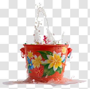 Songkran - Water Splash In A Colorful Bucket Transparent PNG