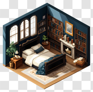 Bedroom - Cozy Bedroom With Books Transparent PNG