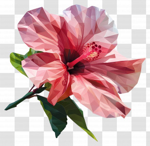 Digital Flower Art - Geometric Polygonal Pink Flower Transparent PNG