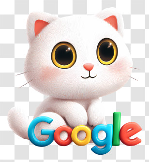 Google Logo - Cute White Cat With Google Logo Transparent PNG