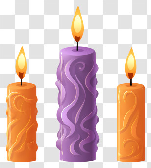 Candles - Pair Of Bright Orange And Purple Decorative Candles Transparent PNG