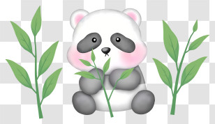 Cartoon Panda - Cute Panda Eating Bamboo Transparent PNG