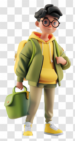 School Student - Boy With Glasses And Backpack In Casual Wear Transparent PNG