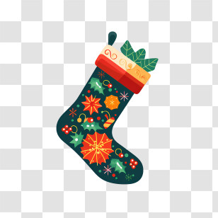 Christmas Stocking - Decorative Christmas Stocking Design Transparent PNG