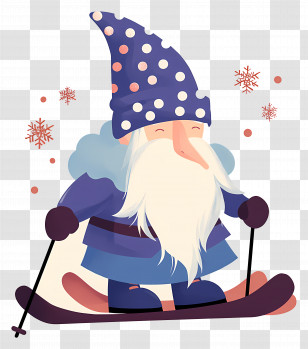 Winter Gnome - Cartoon Gnome Skiing In Winter Scene Transparent PNG