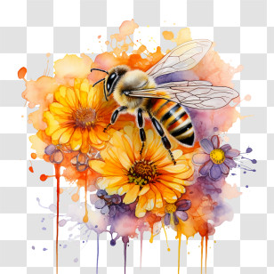 World Honey Bee Day - Beautiful Bee And Floral Watercolor Illustration Transparent PNG