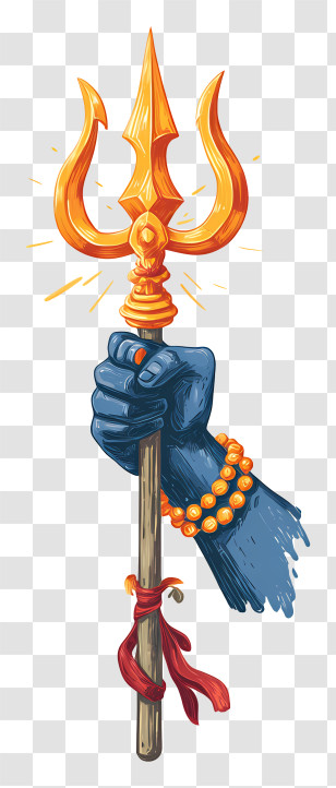 Divine Hand Holding Trident - Golden Trident In Blue Hand Transparent PNG