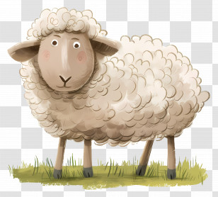 Sheep - Adorable Cartoon Sheep Standing On Grass Transparent PNG