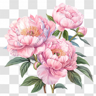 Light Pink Peonies - Pink Peony Flowers In Artistic Illustration Transparent PNG