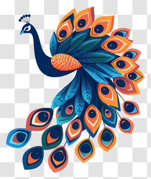 Peacock - Blue And Orange Peacock With Majestic Feathers Transparent PNG