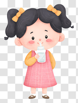 Kindergarten Girl Drinking Water - Girl Drinking From Milk Bottle Transparent PNG