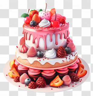 3d Cake - Fruit Layered Cake With Decoration Transparent PNG