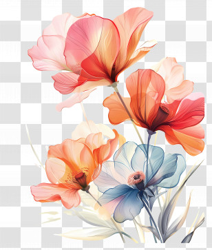 Flower Chains - Watercolor Colorful Flowers In Bloom Transparent PNG