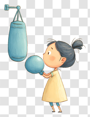 Girl Striking Punching Bag - Child Boxing With Punching Bag Transparent PNG