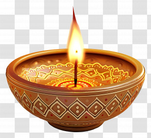 Diwali Candle - Traditional Lit Diya Lamp For Diwali Festival Transparent PNG