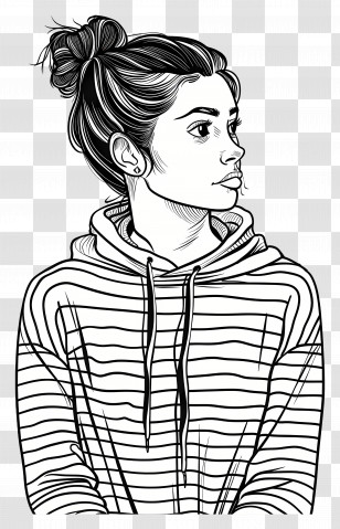 Puzzled Young Woman - Woman In Hoodie Drawing Transparent PNG