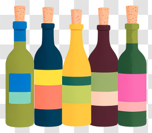 Colorful Spirits - Five Colorful Wine Bottles Transparent PNG