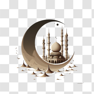 Retro Mosque And Moon
 - Crescent Moon With Mosque Illustration Transparent PNG