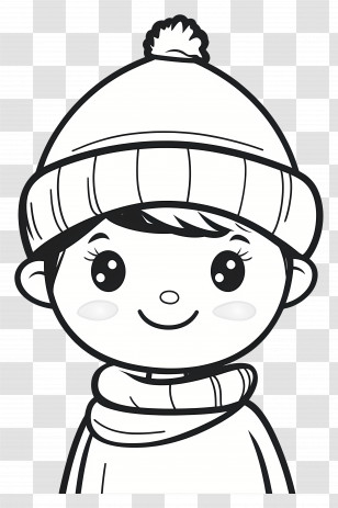 Christmas Coloring Page - Smiling Boy In Winter Hat Transparent PNG
