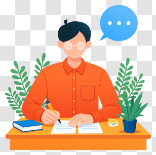 Student Writing At Desk - Person Writing At Desk With Plants Transparent PNG
