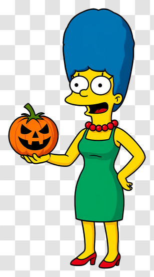 Marge Simpson - Blue-haired Cartoon Character With Pumpkin Transparent PNG
