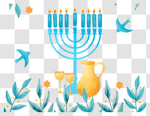 Blue Menorah - Blue Menorah And Festive Hanukkah Illustration Transparent PNG