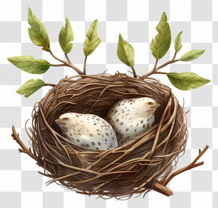 Nest - Bird Nest With Eggs And Leaves Illustration Transparent PNG