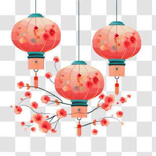 Chinese Lantern - Traditional Red Lanterns With Floral Design Transparent PNG