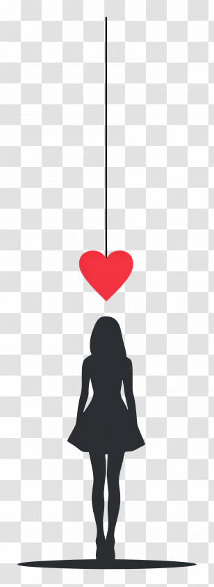 Hanging Love - Silhouette Girl With Heart Transparent PNG