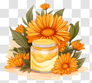 Honey - Calendula Flowers With Herbal Cream Illustration Transparent PNG