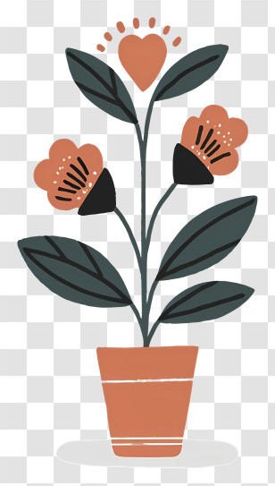 Cartoon - Potted Plant With Heart Design Transparent PNG